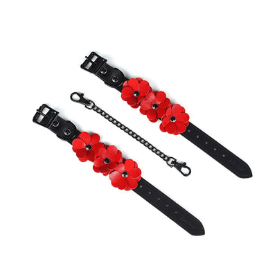 Наручники Liebe Seele Flower Rhythm - Black and Red Leather Flowers Hand Cuffs (м'яте паковання!!!) - фото 3