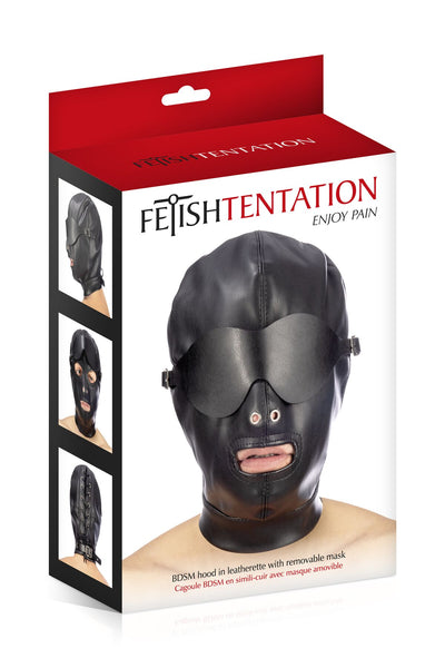 Капюшон для БДСМ зі знімною маскою Fetish Tentation BDSM hood in leatherette with removable mask - фото 3
