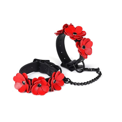 Наручники Liebe Seele Flower Rhythm - Black and Red Leather Flowers Hand Cuffs (м'яте паковання!!!) - фото 1