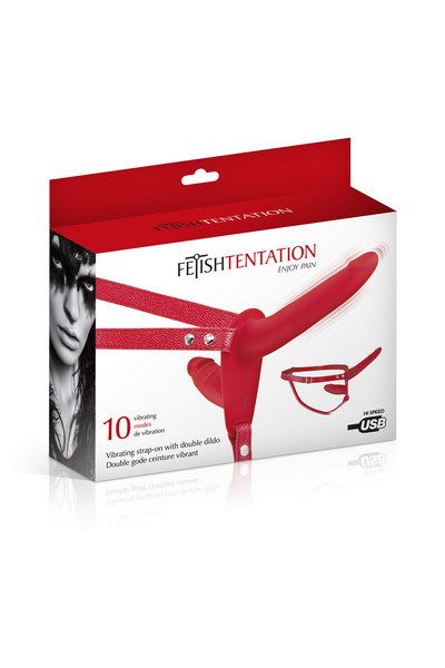 Подвійний страпон з вібрацією Fetish Tentation Vibrating Strap-On with Double Dildo - фото 3