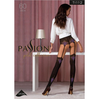 Колготки с эффектом чулок на подвязках Passion TI112 (60/20 den), nero-violet - фото 9
