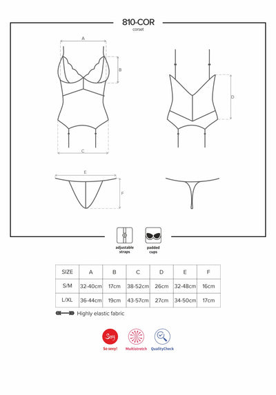 Сатиновый кружевной корсет Obsessive 810-COR-2 babydoll & thong - фото 7