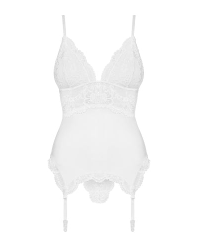 Сатиновый кружевной корсет Obsessive 810-COR-2 babydoll & thong - фото 13