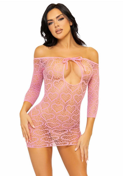 Main image for product index 10: Сукня-сітка з сердечками Leg Avenue Heart net mini dress, зав'язки, відкриті плечі