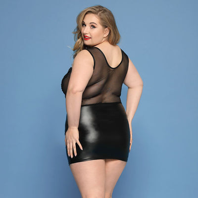 Main image for product index 2: Элегантное платье JSY «Леди София» Plus Size, black, мелкая сетка, вышивка, экокожа