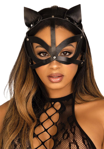 Маска кошки из экокожи Leg Avenue Vegan leather studded cat mask - фото 1