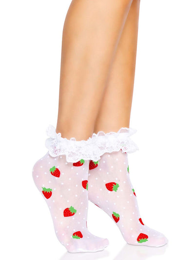Main image for product index 4: Носки женские с клубничным принтом Leg Avenue Strawberry ruffle top anklets