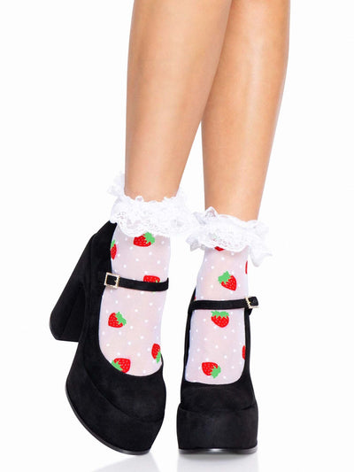 Main image for product index 1: Носки женские с клубничным принтом Leg Avenue Strawberry ruffle top anklets