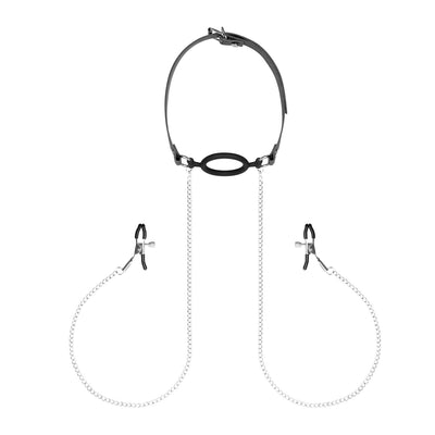 Затискачі з кляпом для сосків Bedroom Fantasies: Nipple Clamps & Silicone Gag Ring - фото 1