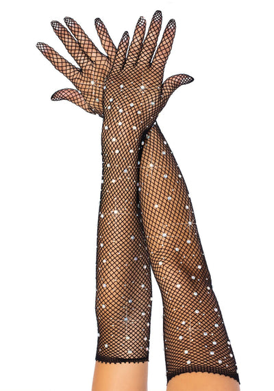 Main image for product index 1: Длинные сетчатые перчатки Leg Avenue Rhinestone opera length gloves