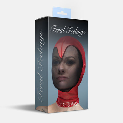 Маска серце сітка із повністю закритим обличчям Feral Feelings - Hearts Mask Red/Black - фото 2