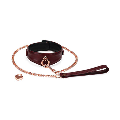 Main image for product index 1: Шкіряний нашийник з повідцем Liebe Seele Wine Red Curved Collar, замок-сердечко