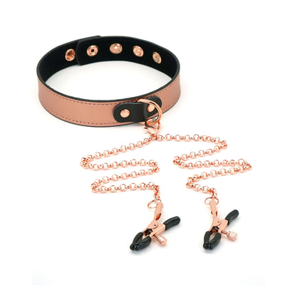 Main image for product index 8: Ошейник с зажимами для сосков Liebe Seele Rose Gold Memory Collar with Nipple Clamps