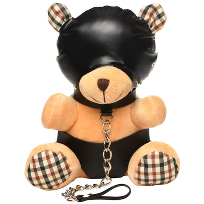 Плюшевий ведмедик HOODED Teddy Bear БДСМ у шкіряному капюшоні з повідцем, 23x16x12 см - фото 1