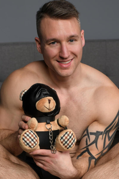 Плюшевий ведмедик HOODED Teddy Bear БДСМ у шкіряному капюшоні з повідцем, 23x16x12 см - фото 8
