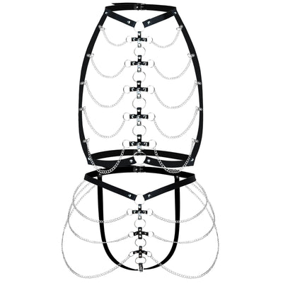 Набор портупея + трусики из кожи с цепочками Art of Sex - Cross - фото 4