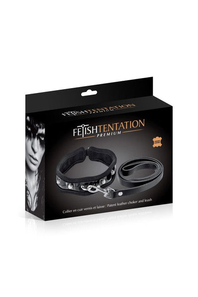 Main image for product index 4: Повідець з натуральної шкіри Fetish Tentation Premium Patent leather chocker and leash