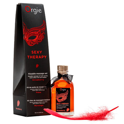 Main image for product index 1: Набір для масажу Orgie – Sexy Therapy Strawberry, їстівна розігрівальна олія + пір’їнка