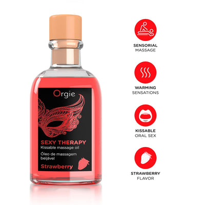 Main image for product index 3: Набір для масажу Orgie – Sexy Therapy Strawberry, їстівна розігрівальна олія + пір’їнка