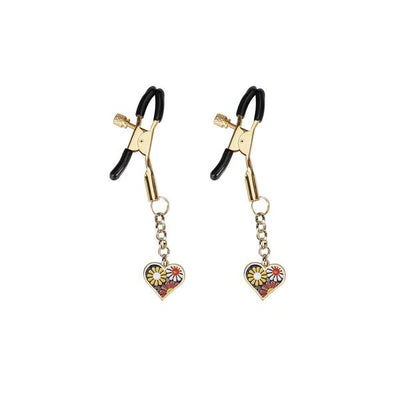Зажимы для сосков с подвеской Liebe Seele Nipple Clamps Gold Heart-shaped Flowers on Blue - фото 1