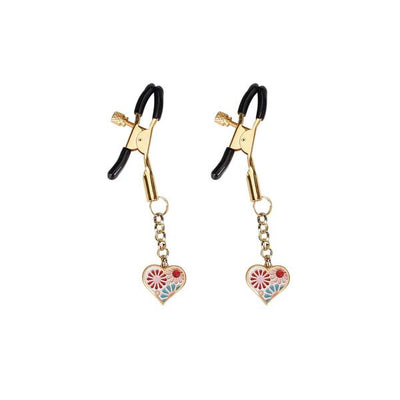 Зажимы для сосков с подвеской Liebe Seele Nipple Clamps Gold Heart-shaped Flowers on White - фото 1