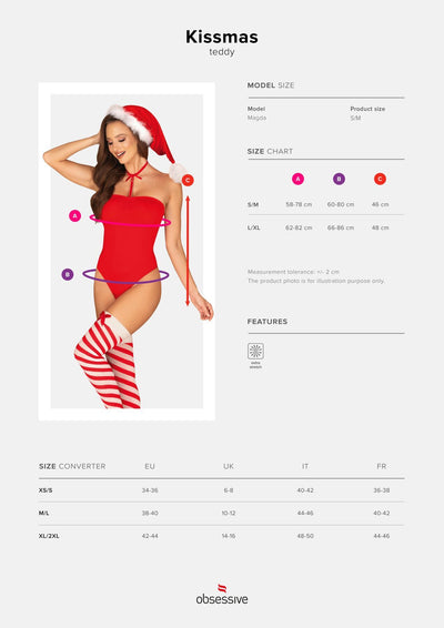 Main image for product index 6: Боді Obsessive Kissmas teddy red L/XL (м'ята упаковка!!!)