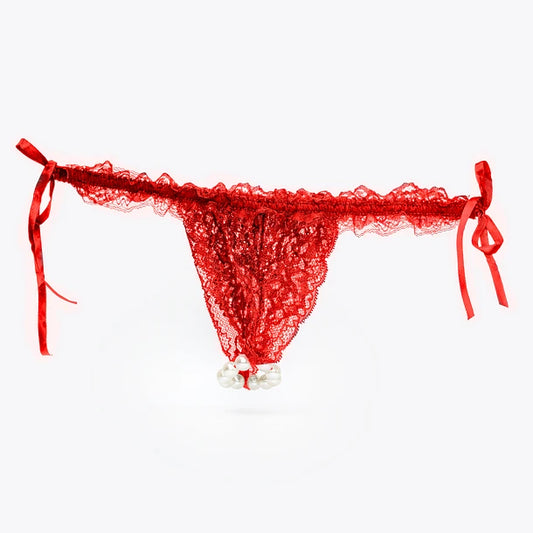Набір Intt BRAZILIAN PANTY: трусики на зав’язках з перлинним кільцем + полунична змазка_