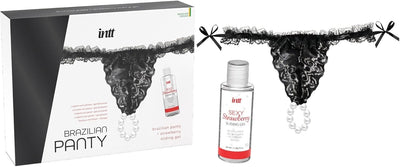 Main image for product index 1: Набір Intt BRAZILIAN PANTY: трусики на зав’язках з перлинним кільцем + полунична змазка