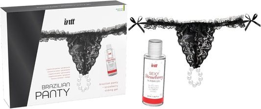 Набір Intt BRAZILIAN PANTY: трусики на зав’язках з перлинним кільцем + полунична змазка