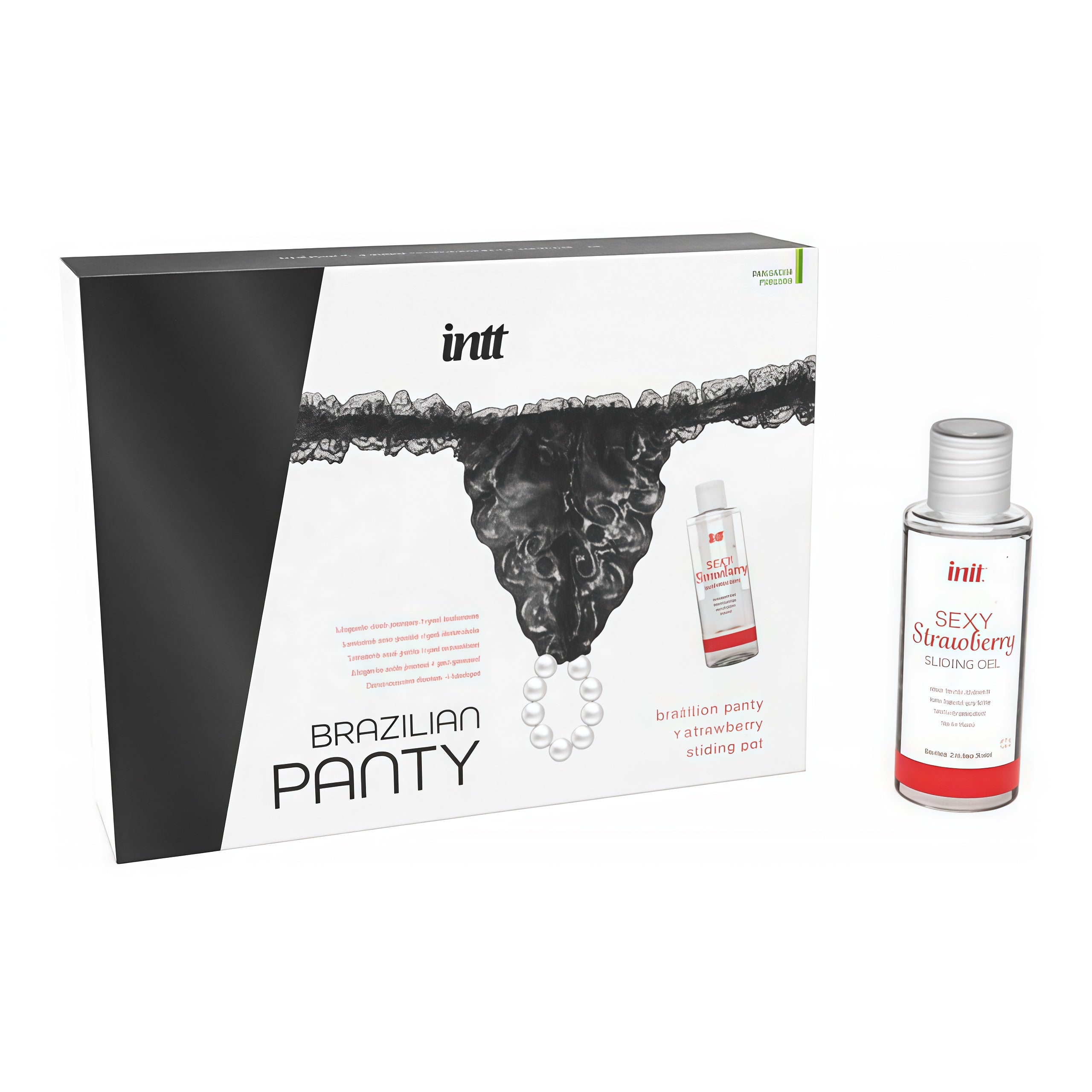 Thumb image for product index 4: Набір Intt BRAZILIAN PANTY: трусики на зав’язках з перлинним кільцем + полунична змазка