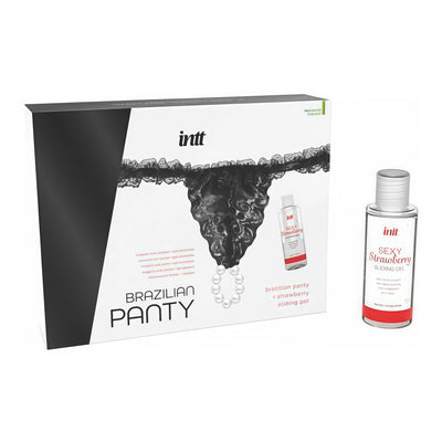 Main image for product index 4: Набір Intt BRAZILIAN PANTY: трусики на зав’язках з перлинним кільцем + полунична змазка