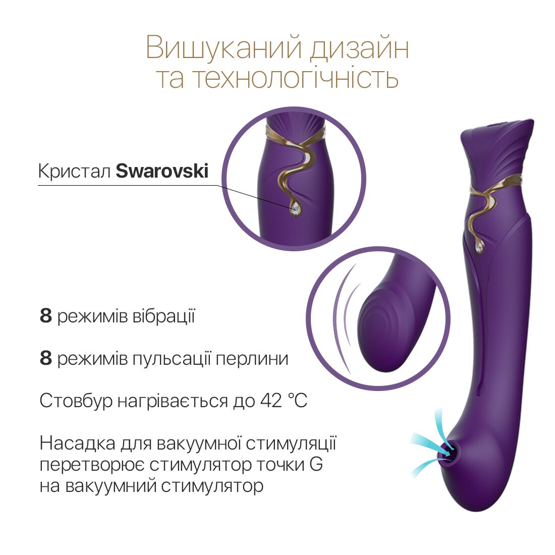 Thumb image for product index 5: Смартвібратор 3в1 Zalo — Queen, пульсуюча перлина та вакуум, кристал Swarovski