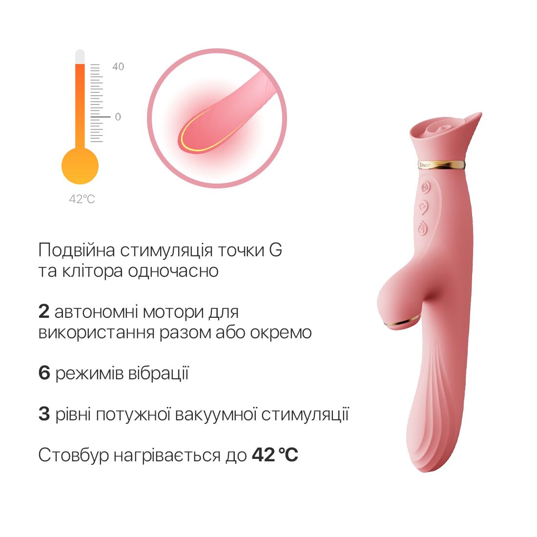 Thumb image for product index 4: Вибратор с подогревом и вакуумной стимуляцией клитора Zalo - ROSE Vibrator