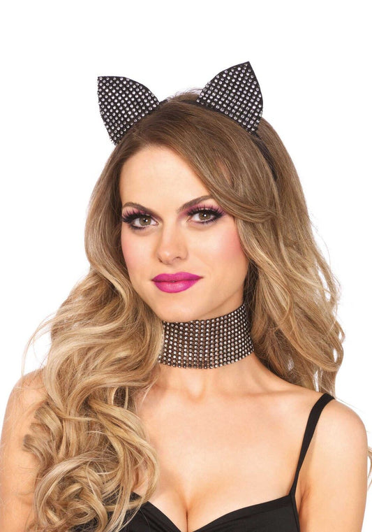 Набір кішечки зі стразами Leg Avenue Cat ear headband & choker set