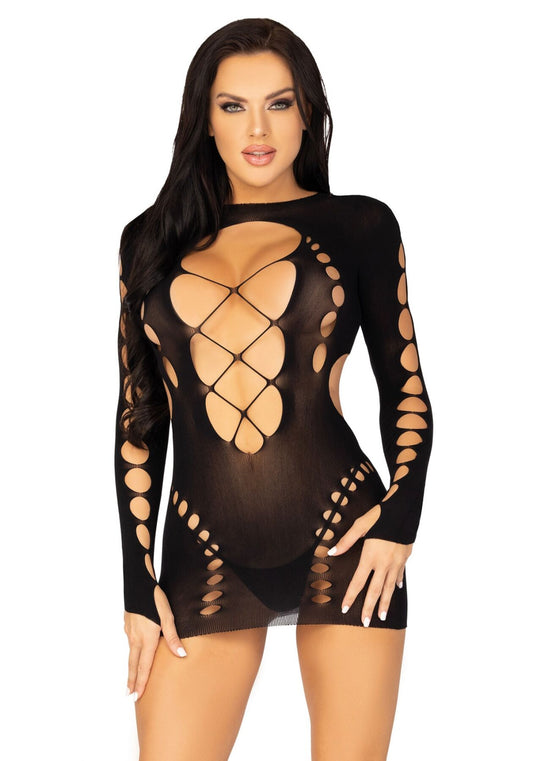 Бесшовное мини-платье Leg Avenue Long sleeve cut out mini dress