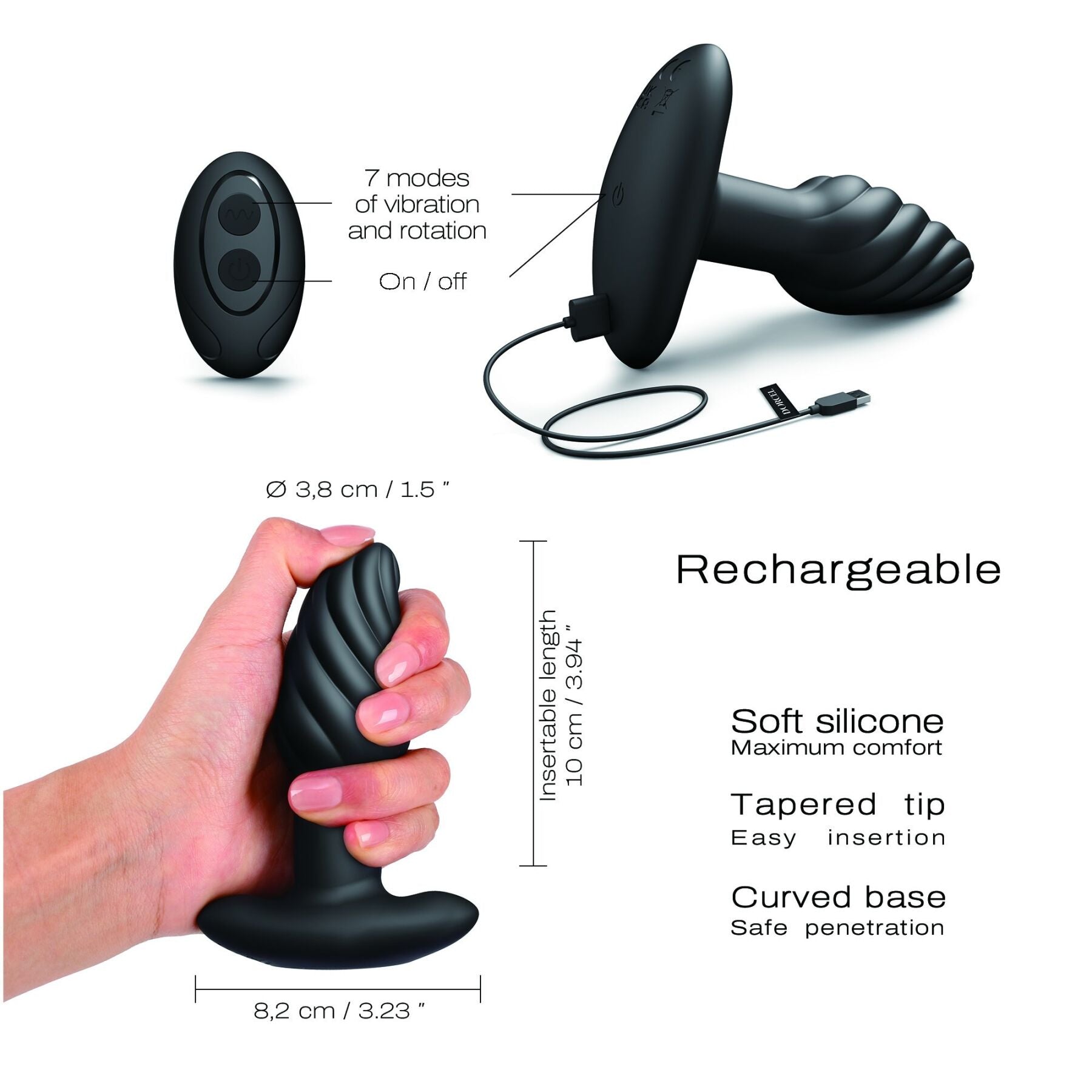 Thumb image for product index 4: Анальна пробка з вібрацією та перлинним масажем Dorcel Spin Plug