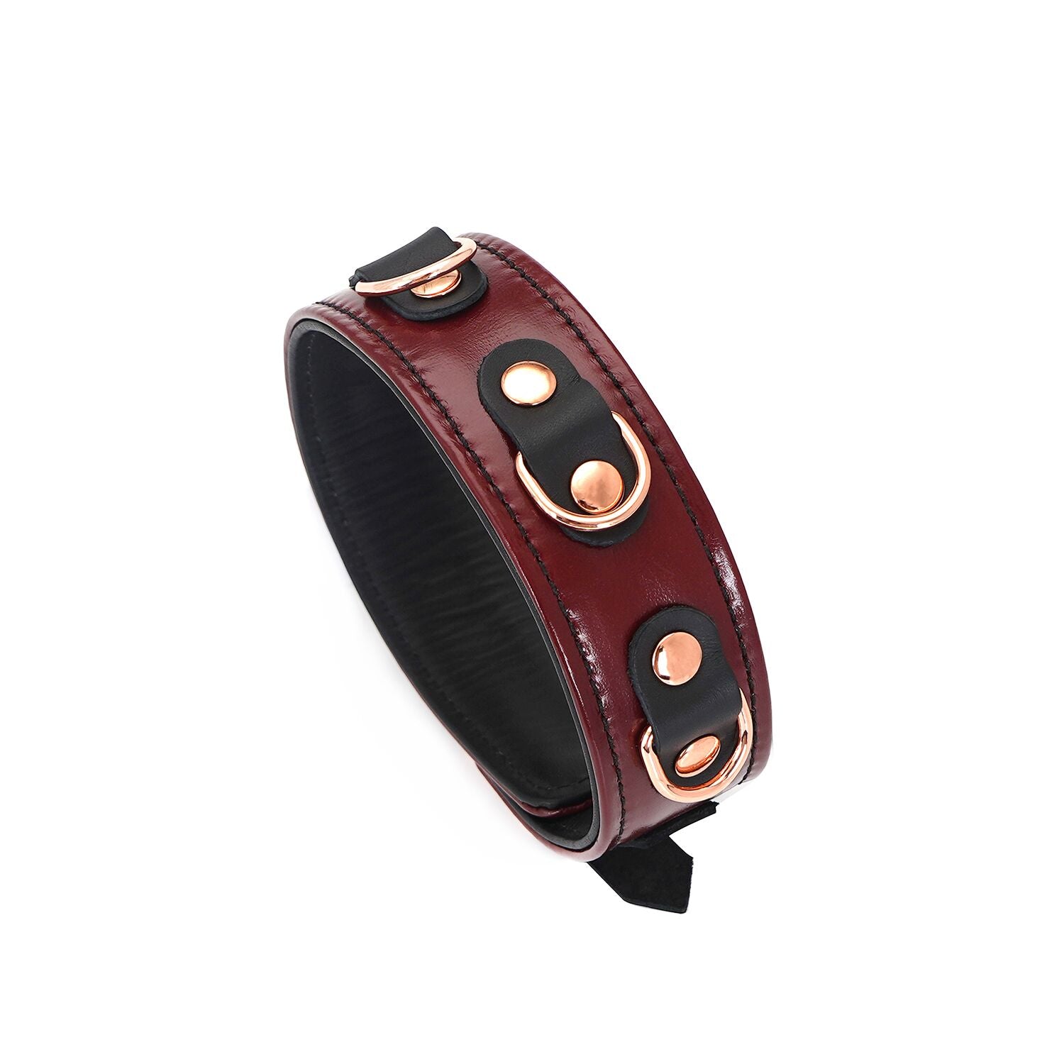 Thumb image for product index 3: Шкіряний нашийник з повідцем Liebe Seele Wine Red Collar and Leash, 3 кільця для кріплення