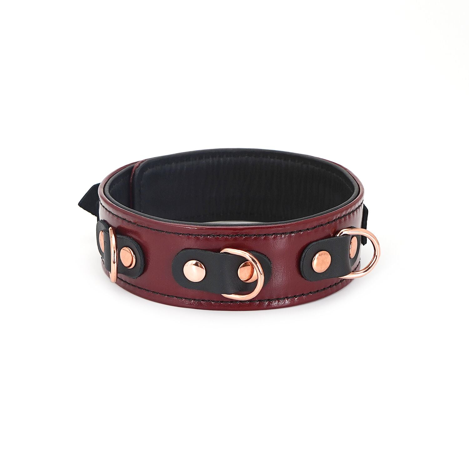 Thumb image for product index 2: Шкіряний нашийник з повідцем Liebe Seele Wine Red Collar and Leash, 3 кільця для кріплення