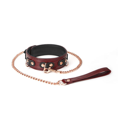 Main image for product index 1: Шкіряний нашийник з повідцем Liebe Seele Wine Red Collar and Leash, 3 кільця для кріплення