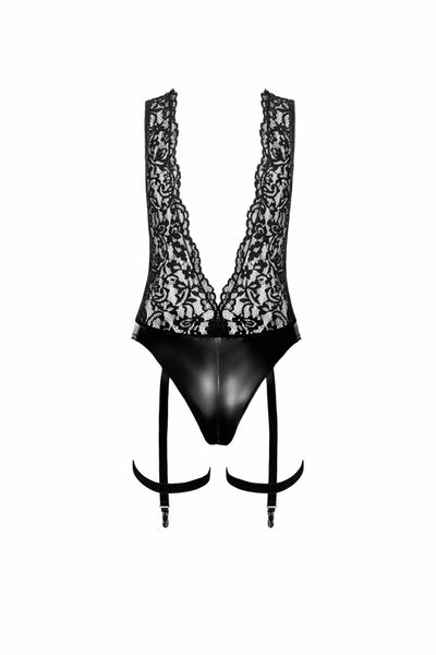 Main image for product index 13: Боди Noir Handmade F297 Libido Deep-V bodysuit with collar, pearl chain and garter