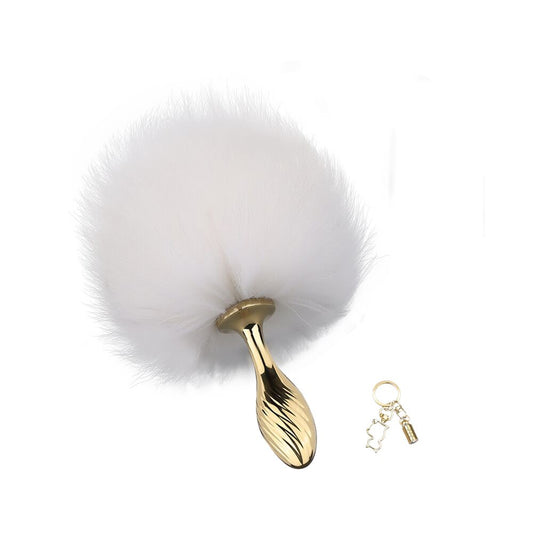 Металлическая анальная пробка Кроличий хвост LOCKINK SEVANDA Bunny-Tail Anal Pear-shape Plug