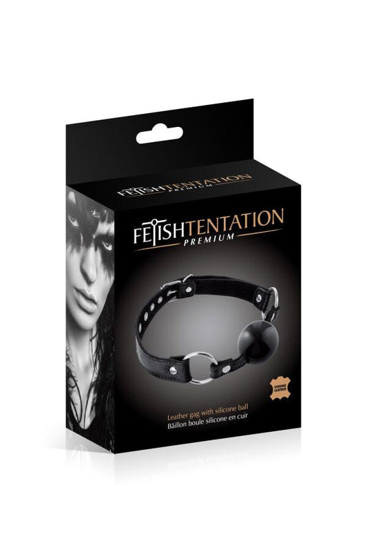 Кляп Fetish Tentation Premium Leather Gag with Silicone Ball, силіконова кулька_