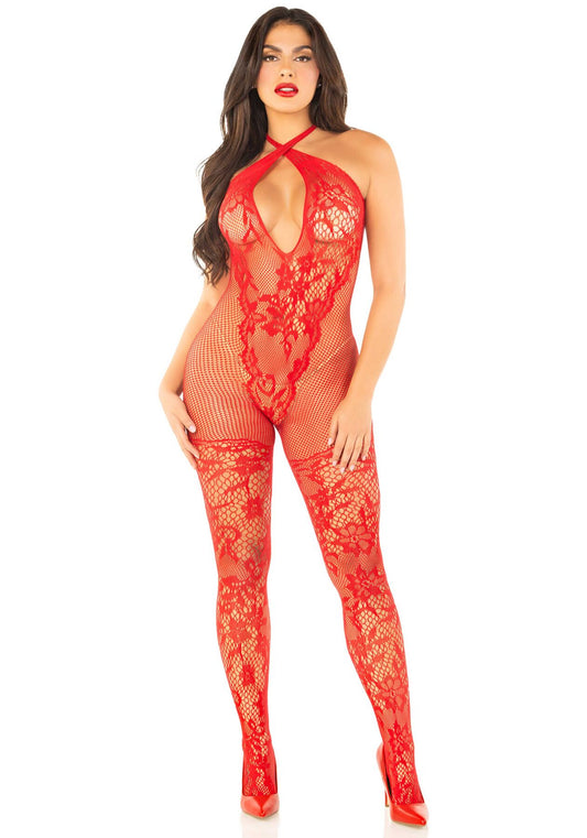 Бодістокінг Leg Avenue Seamless Net and Lace Lingerie Jumpsuit_