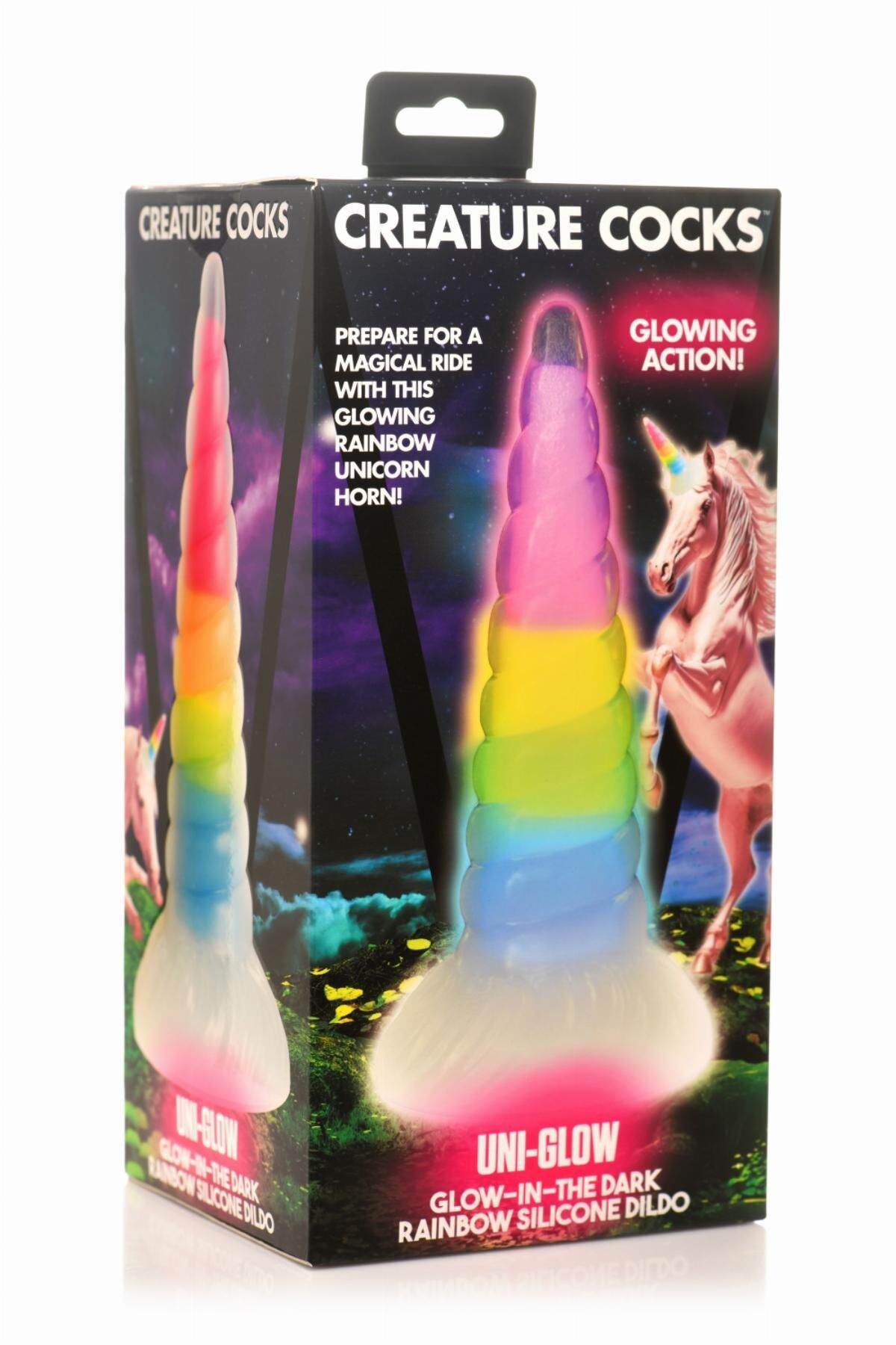 Фэнтезийный фаллоимитатор Creature Cocks Luminescent Rainbow Silicone Dildo - превью 4