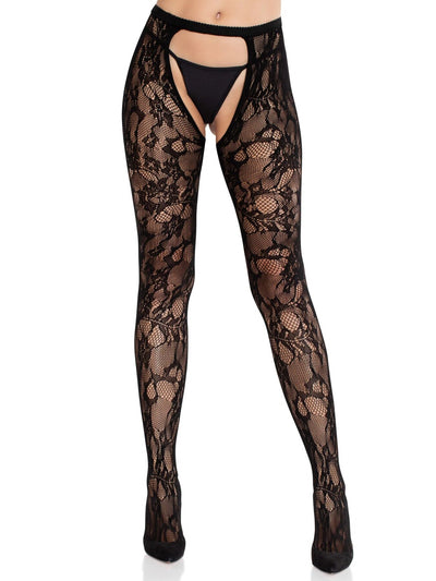 Main image for product index 1: Колготки Leg Avenue Rose Lace Crotchless Tights with Open