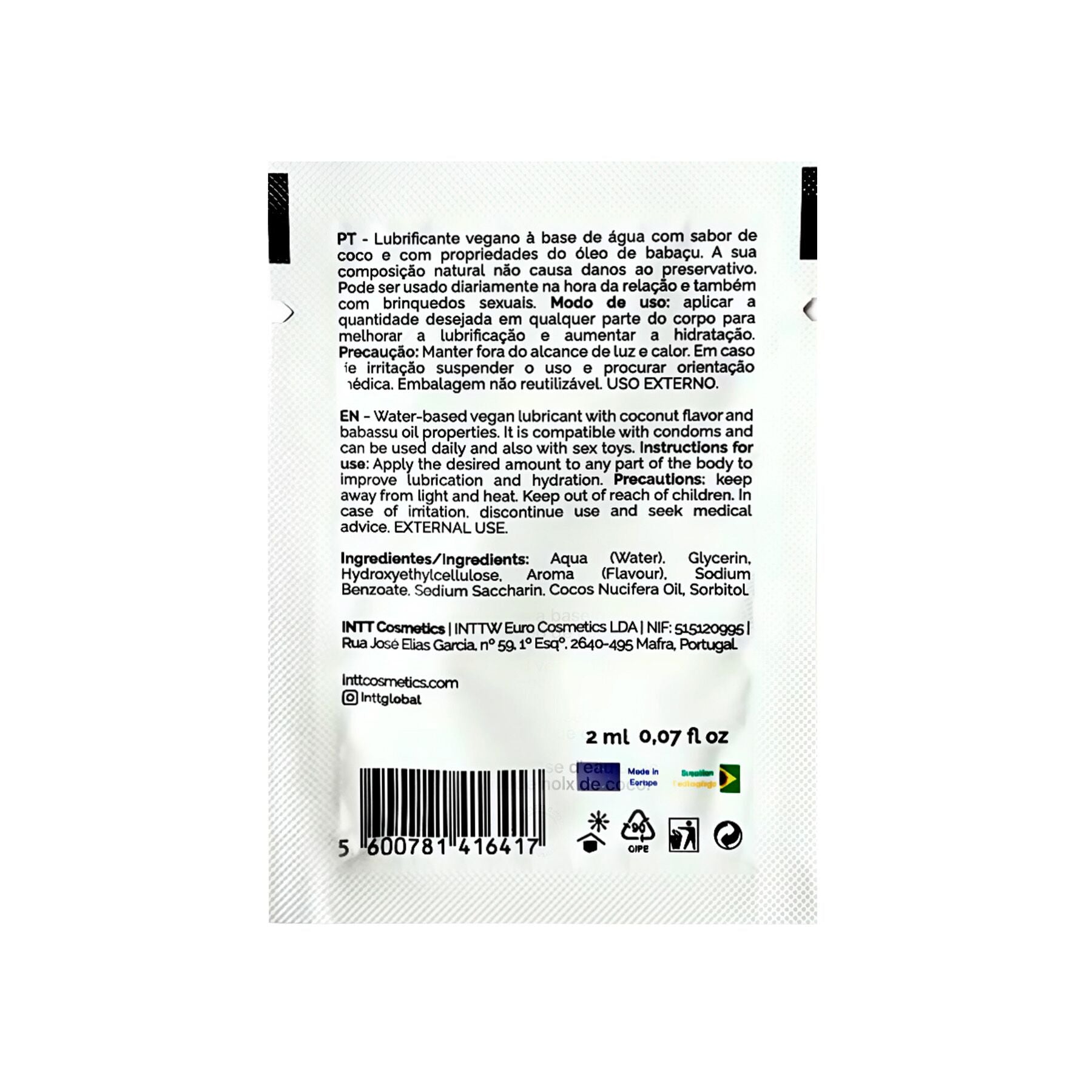 Thumb image for product index 2: Пробник доглядального лубриканта Intt Coconut з кокосовою олією на водній основі