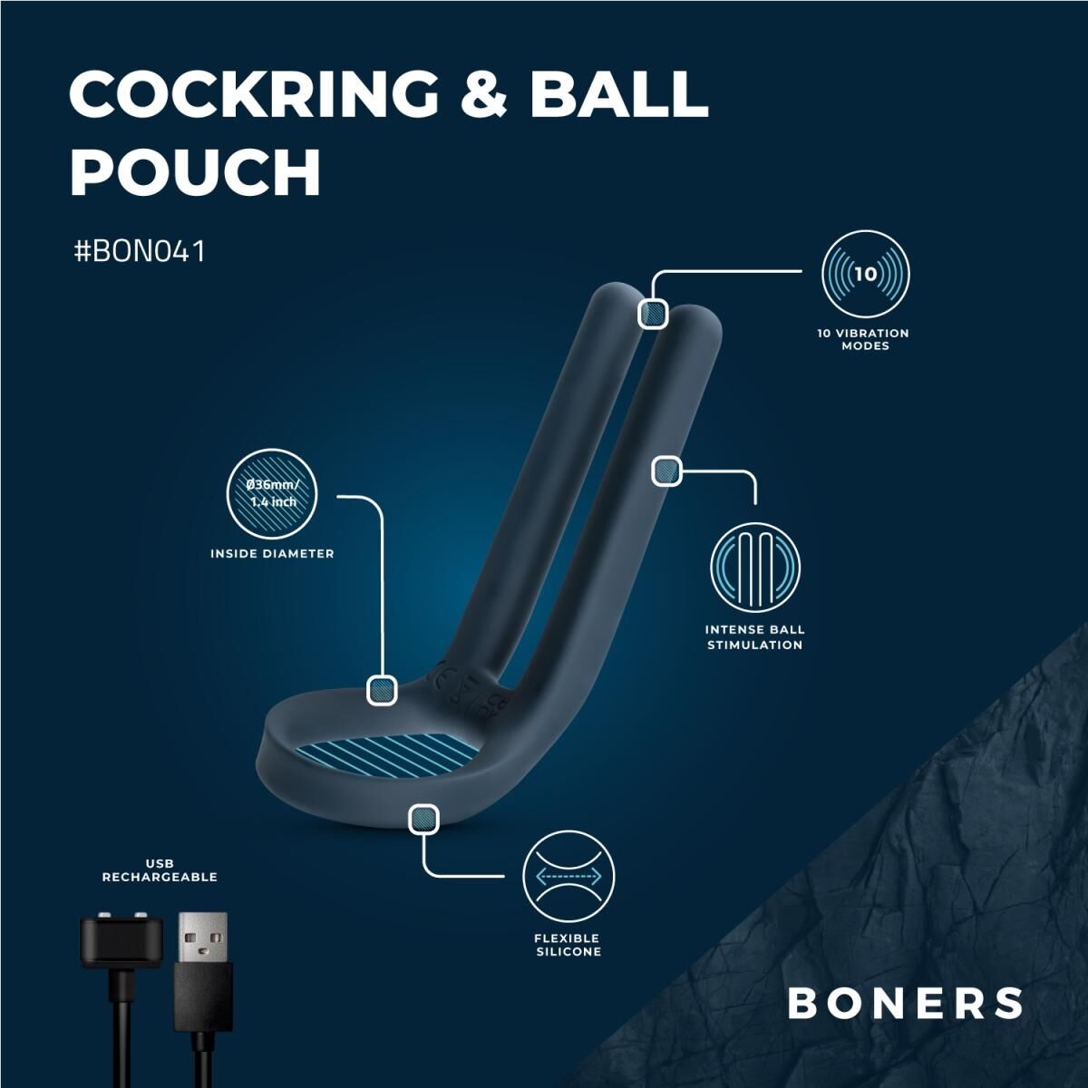 Thumb image for product index 12: Ерекційне кільце Boners Cockring & Ball Stimulator