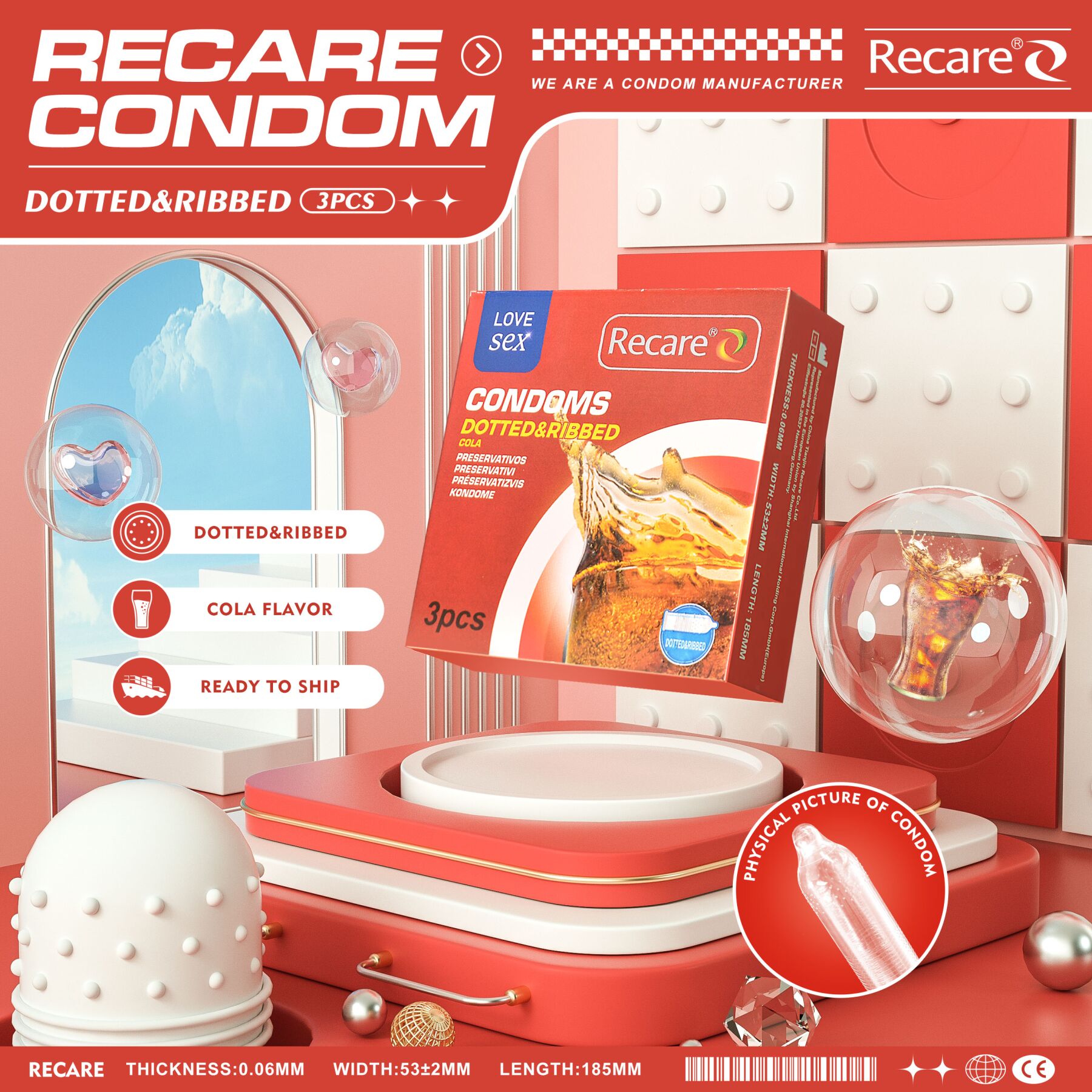 Презервативи Recare Cola Dotted&Ribbed Condoms - превʼю 7