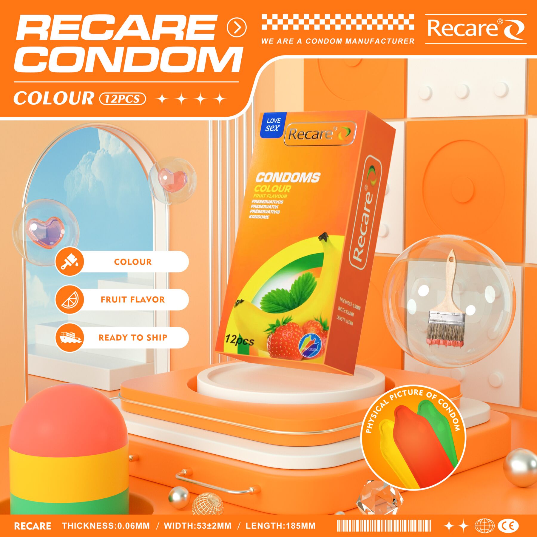 Презервативи Recare Color Fruit Flavour Condoms - превʼю 5