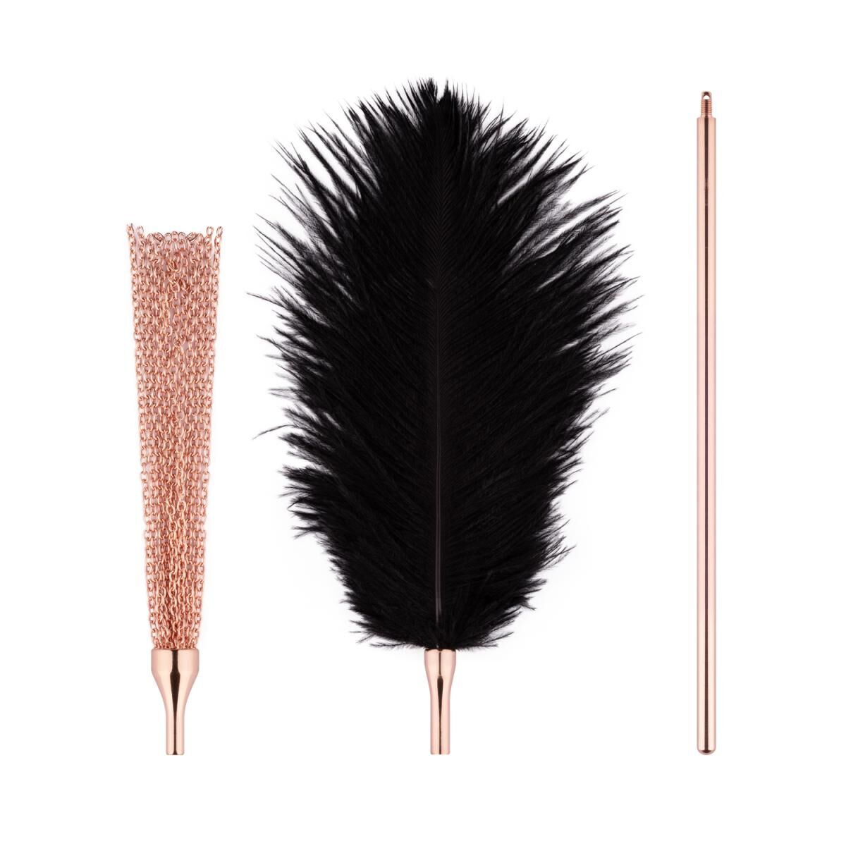 Щекоталка с металлическим флоггером Rosy Gold - Feather Tickler & Whip - превью 3